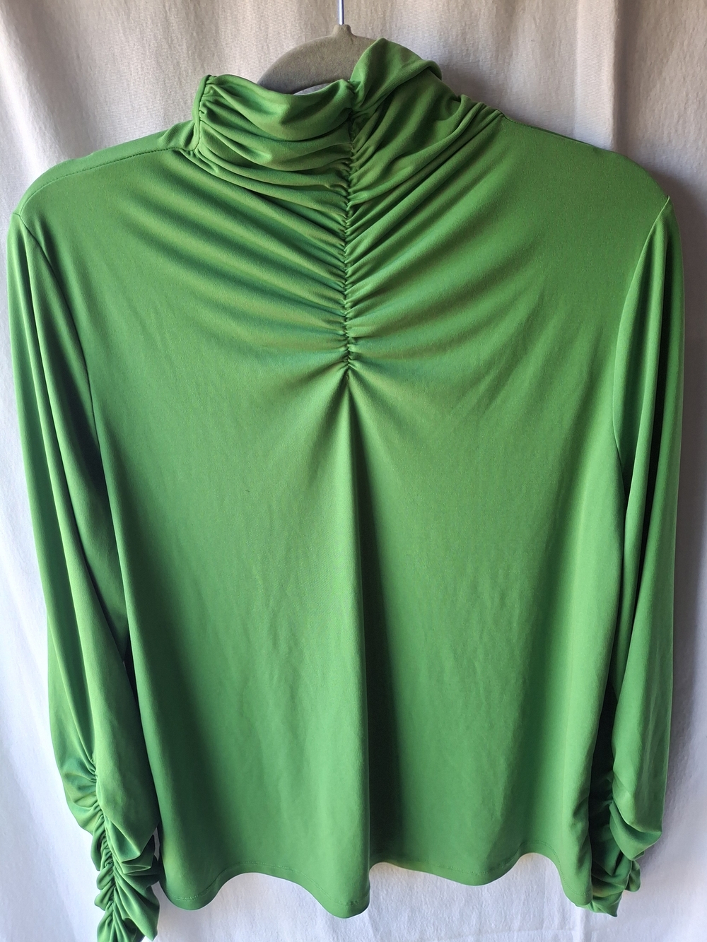 Susan Graver Green Ruched Mock Neck Long Sleeve Top